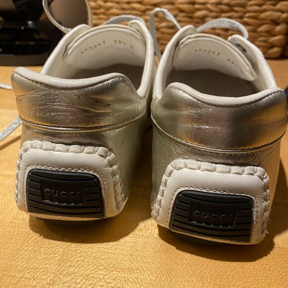GUCCI - GG Sneaker, silver/white Size 38.5 (size 8 US) - Picture 2 of 9